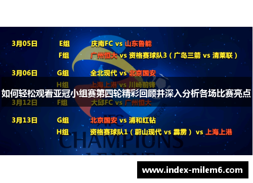 如何轻松观看亚冠小组赛第四轮精彩回顾并深入分析各场比赛亮点 如何轻松观看亚冠小组赛第四轮精彩回顾并深入分析各场比赛亮点